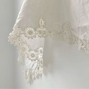 antique handmade lace-trimmed fabric, linen cotton